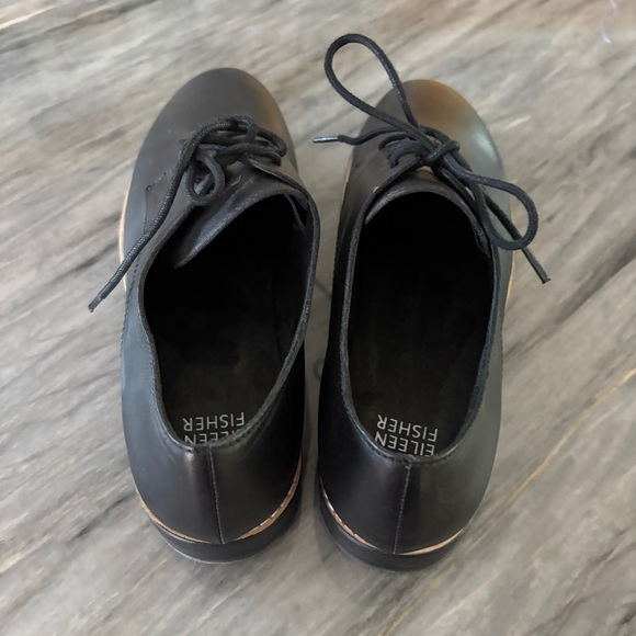 Eileen Fisher Black Leather Oxford Shoes Lace Up NWOT 7.5 - Picture 6 of 8